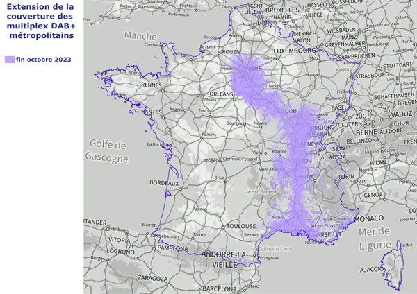 Carte animée du déploiement du DAB+ en France métropolitaine 2023-2024. © Arcom